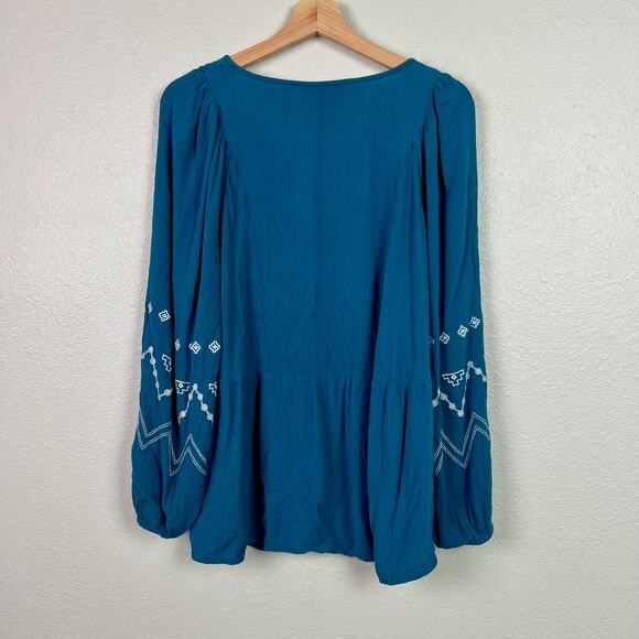 Lane Bryant Classic Split-Neck Embroidered Peasant Top in Ink Blue Size 20 - Picture 7 of 8